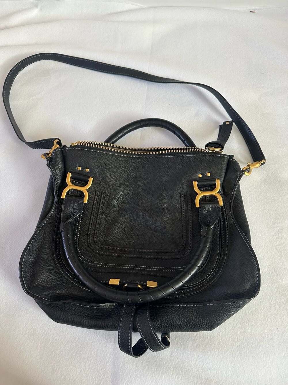 Chloe Marcie Satchel Bag Black Grained Leather
